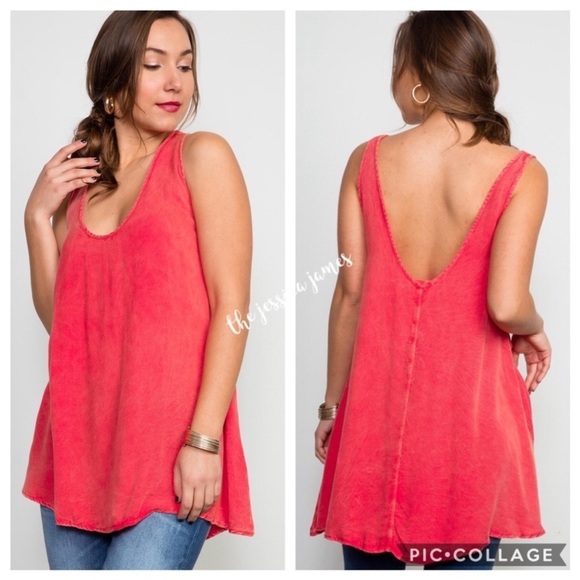Audrey 3+1 Red Orange Tunic Low Back Swing Tank Top NEW - Picture 3 of 6